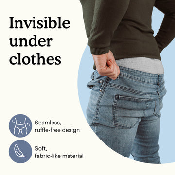 Man pulling up jeans over mens premium maximum underwear to show that it is not visible under clothes