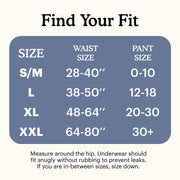 Size chart for premium maximum plus underwear for men