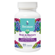 White supplement bottle with grape & ginkgo biloba for sharp memory & focus on the label.  60 Capsules.