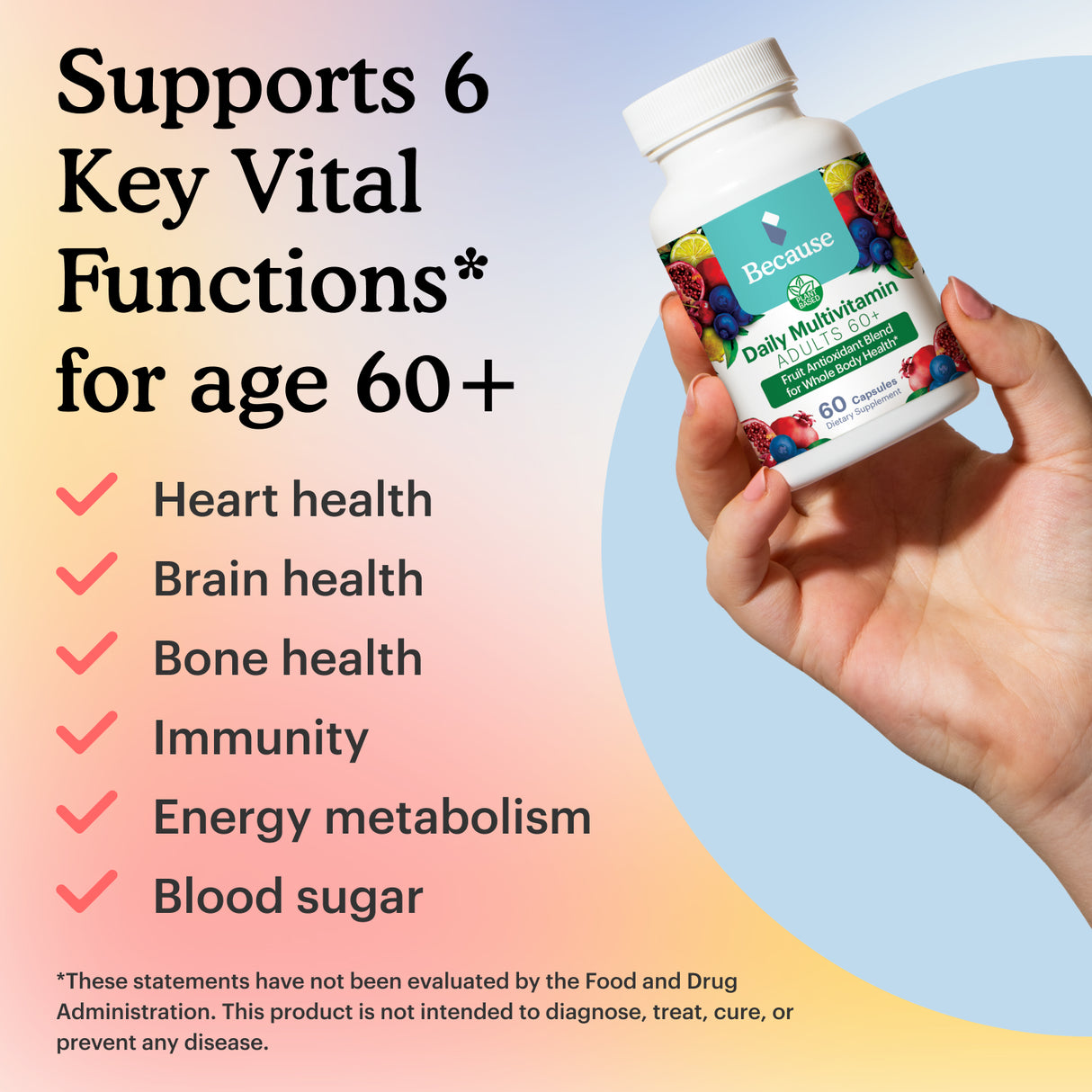 List of 6 key vital functions for age 60+ that the Daily multivitamin supports