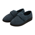 Silvert's extra wide slip resistant slippers in steel grey viewed from the front at a slight angle.