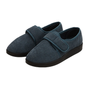 Silvert's extra wide slip resistant slippers in steel grey viewed from the front at a slight angle.