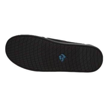 Silvert's extra wide slip resistant slippers in black viewed from the bottom to show the sole.