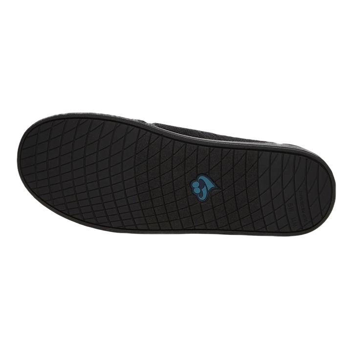 Silvert's extra wide slip resistant slippers in black viewed from the bottom to show the sole.