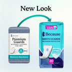 Package of Because men's guards with "new look" text on white background