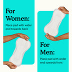 Instructions for using a Because booster pad for men and women with text and images of hands holding the pad.