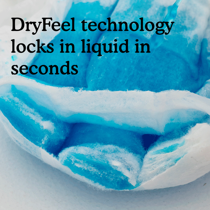 Close up of Because overnight underwear DryFeel technology
