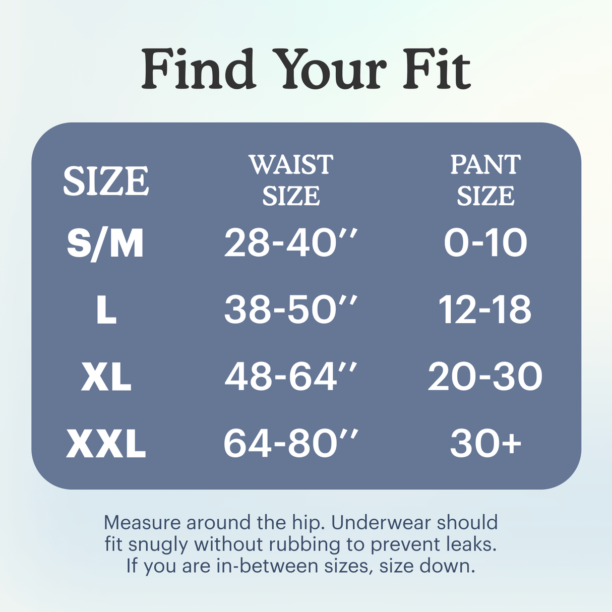 Fit chart for overnight for men