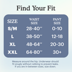 Fit size chart for overnight underwear for men