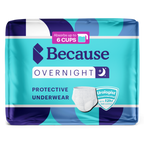 Package of Because premium overnight underwear for men in white