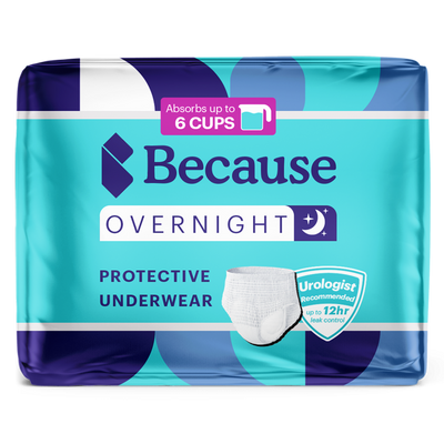 Package of Because premium overnight underwear for men in white