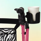 Pink Zebra Aluminum Folding Rollator Walker cup holder