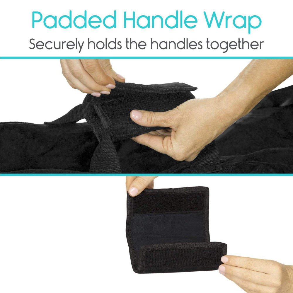 Padded handle wrap. Securely holds the handles together