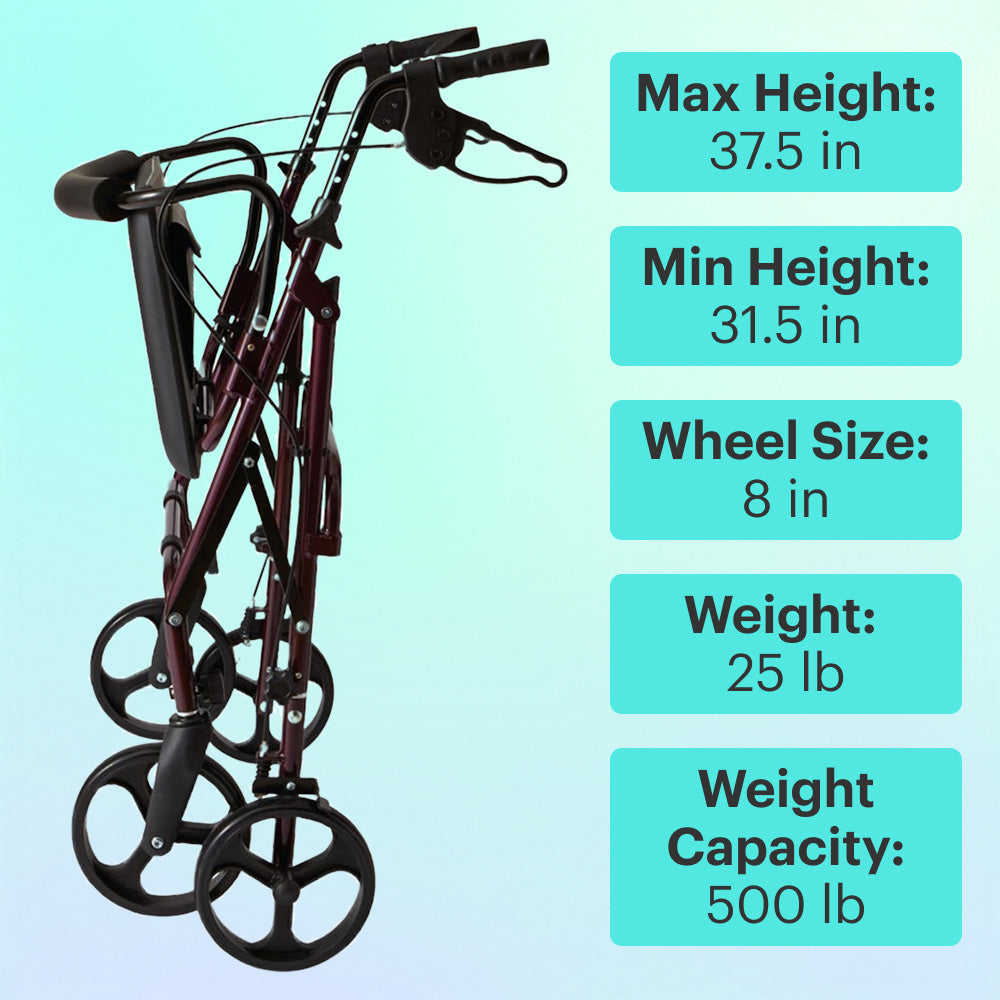 Red Steel Heavy Duty Folding Rollator Walker