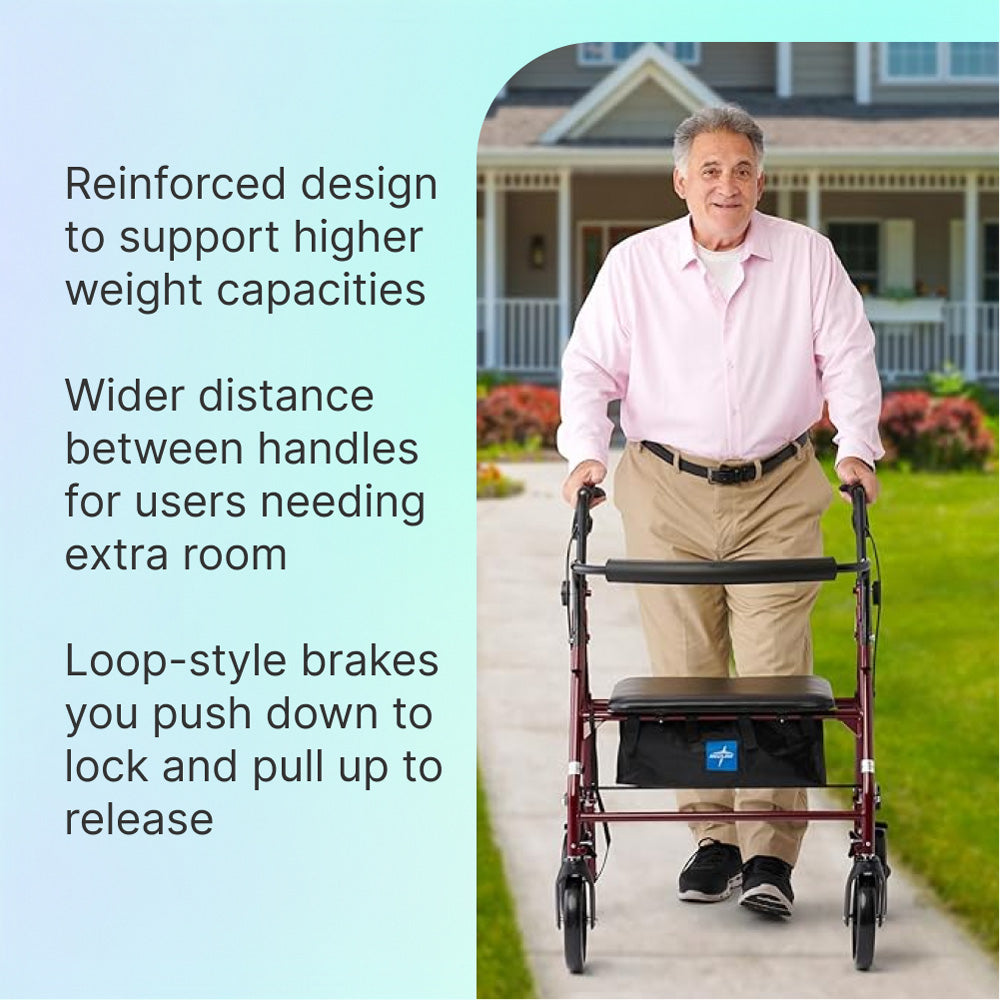 Red Steel Heavy Duty Folding Rollator Walker
