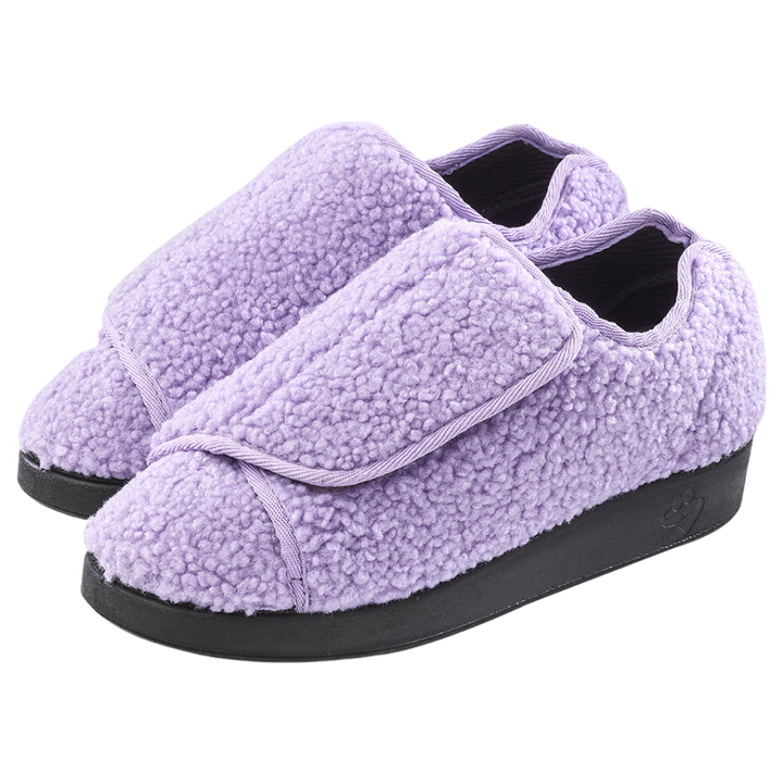Silvert Women's Extra-Wide Easy Closure Slippers in purple on white background