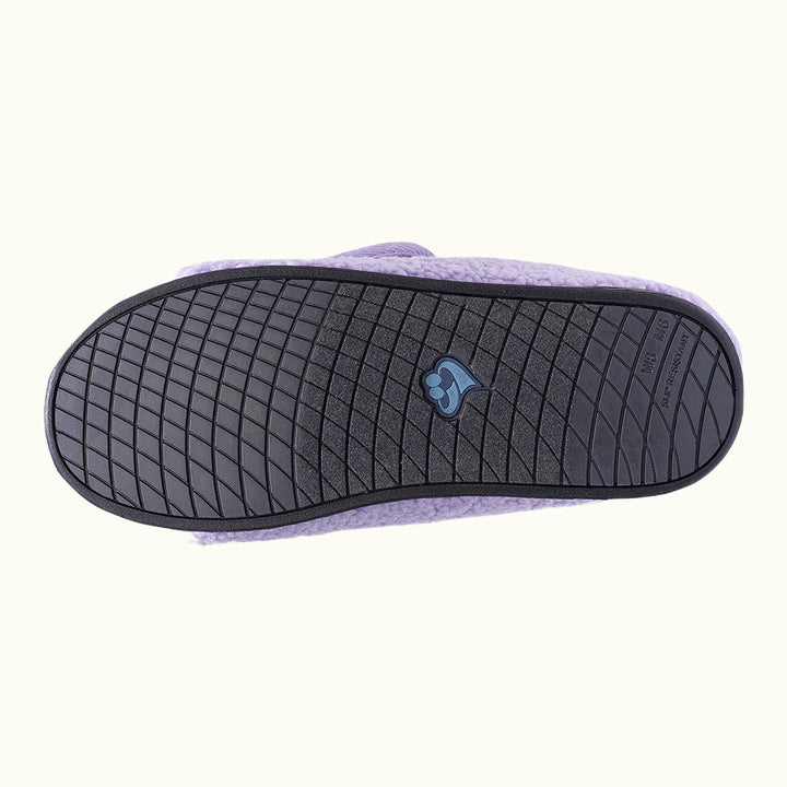 View of Silverts Women's Extra-Wide Easy Closure Slippers sole  on white background