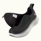 Black Women's Extra Wide Comfort Shoes with gray and white soles on a white background