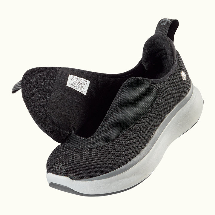 Black Women's Extra Wide Comfort Shoes with gray and white soles on a white background