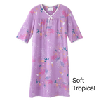 Pink No Peek Washable Gown with 'soft tropical' text on a white background
