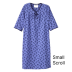 Purple No Peek Washable Gown with 'Small Scroll' text on a white background