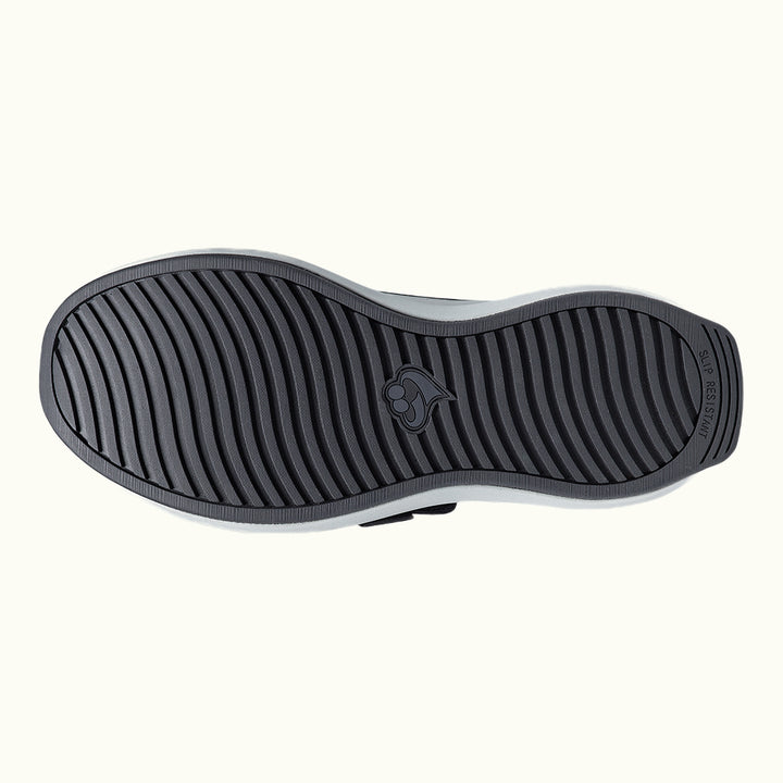 Sole of Black Men's Extra Wide Comfort Shoes on a white background