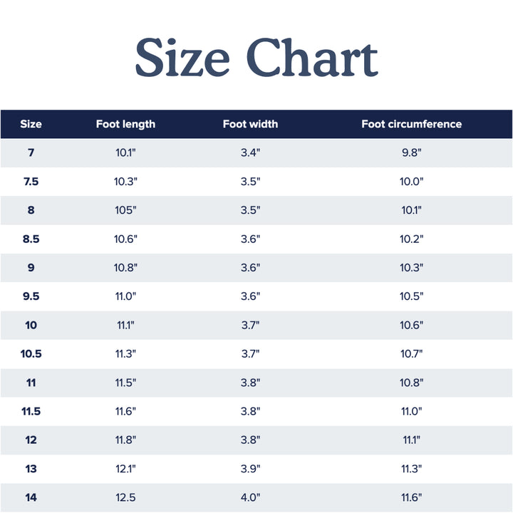 Size chart for Black Men's Extra Wide Comfort Shoes with foot length, width, and circumference measurements.  