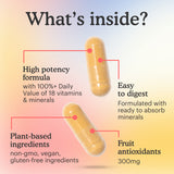 Two supplement capsules highlighting benefits