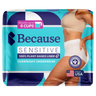 Package of Because sensitive overnight underwear on white background