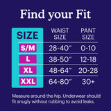 Size chart for womens overnight underwear