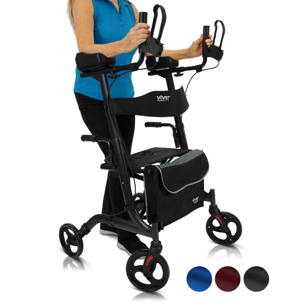 Upright walker bundle available in blue, red, and black.