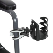 Clip on cup holder for upright walker.