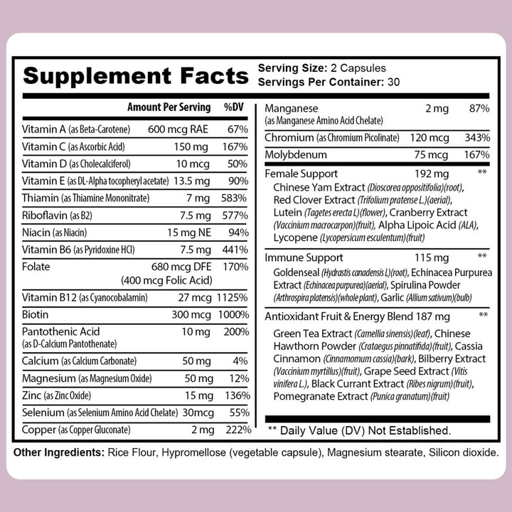 Because Women's 50+ Multivitamin full nutritional label 