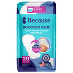 Package of Because booster pads for bladder control underwear on a white background