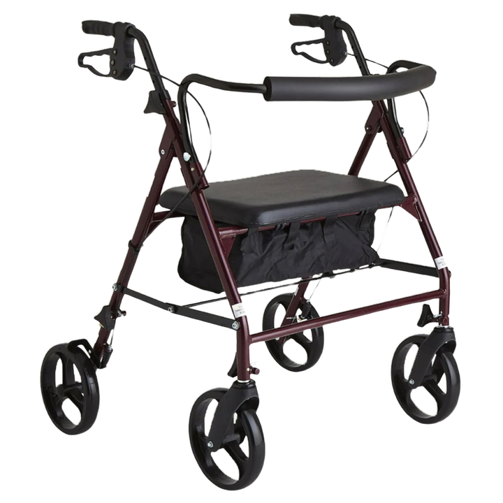 Red Steel Heavy Duty Folding Rollator Walker