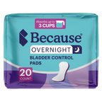 Because Premium Overnight Bladder Control Pads, 20 count pack