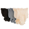 Protective underwear from the variety pack lined up in all three colors, black, grey and beige, on a white background.