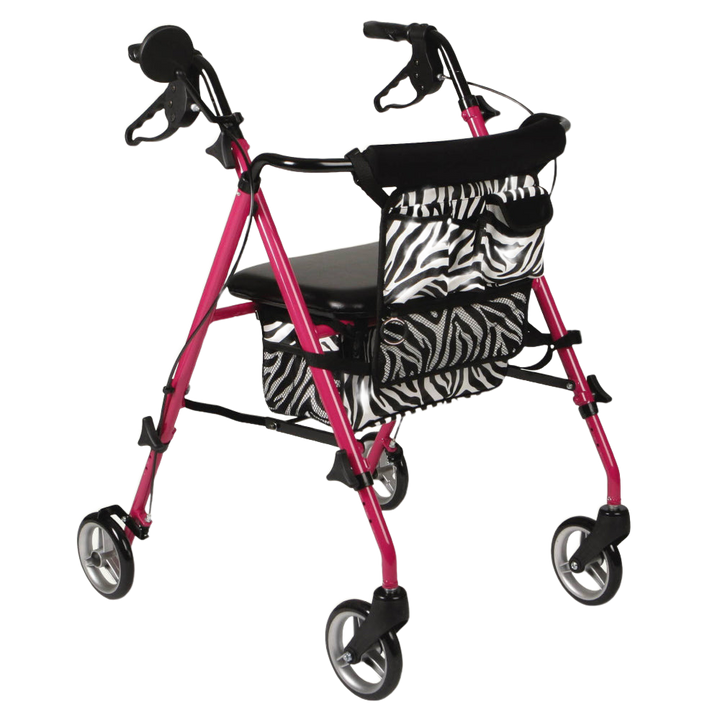 Pink Zebra Aluminum Folding Rollator Walker