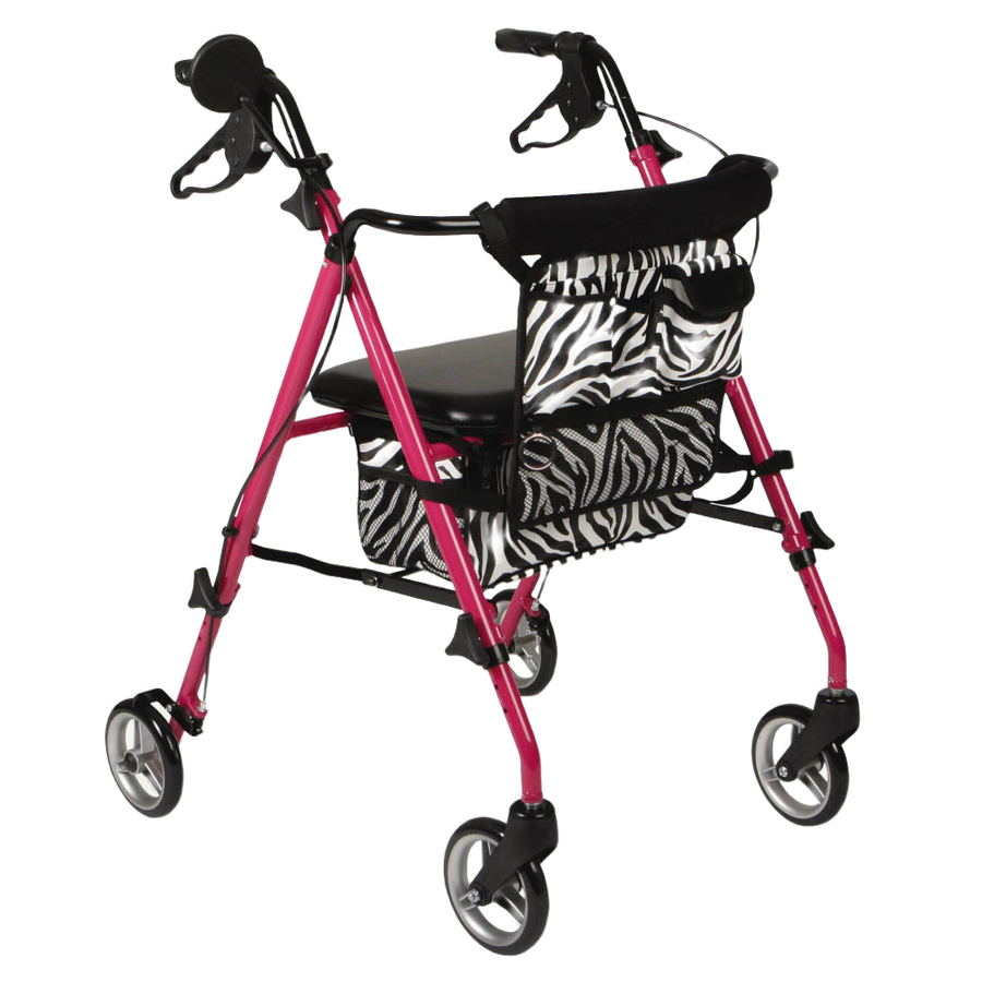 Pink Zebra Aluminum Folding Rollator Walker