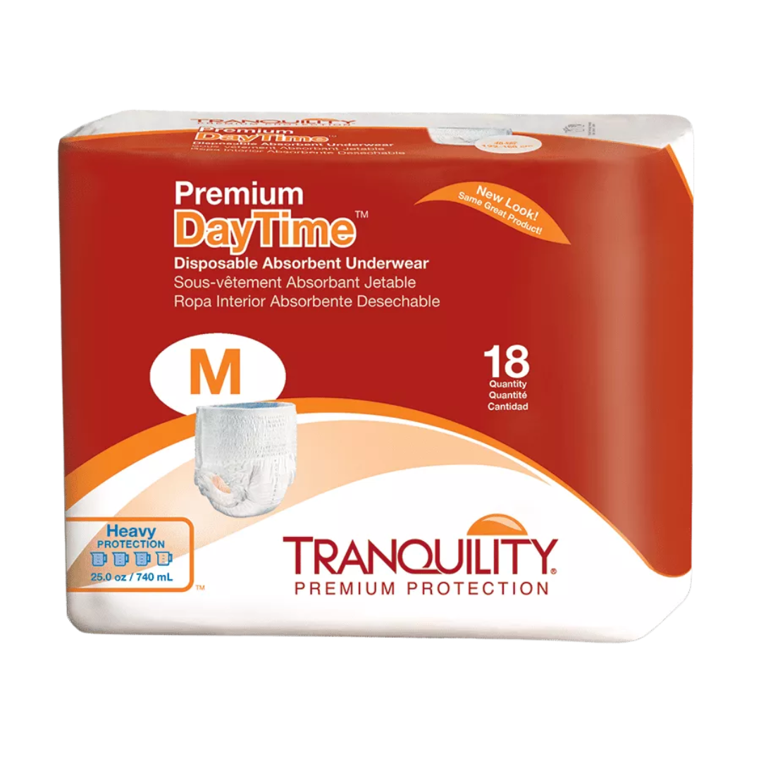 Red, white, and orange tranquility packaging. 