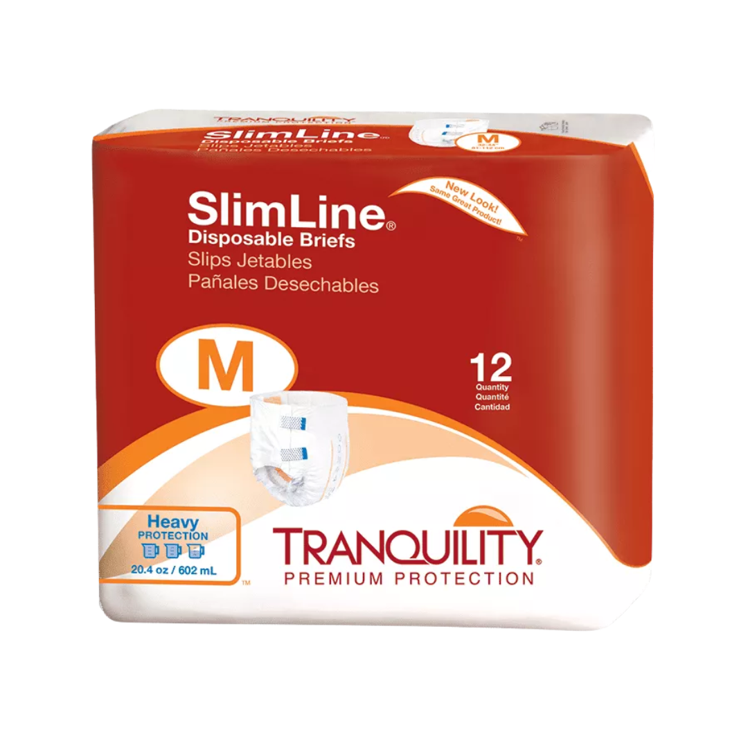 SlimLine Tranquility Red, White, and Orange Package with adult underwear on label. 