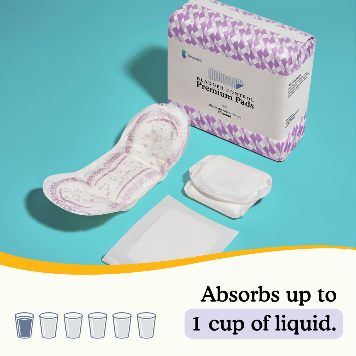 Moderate pads absorb up to 1 cup of liquid