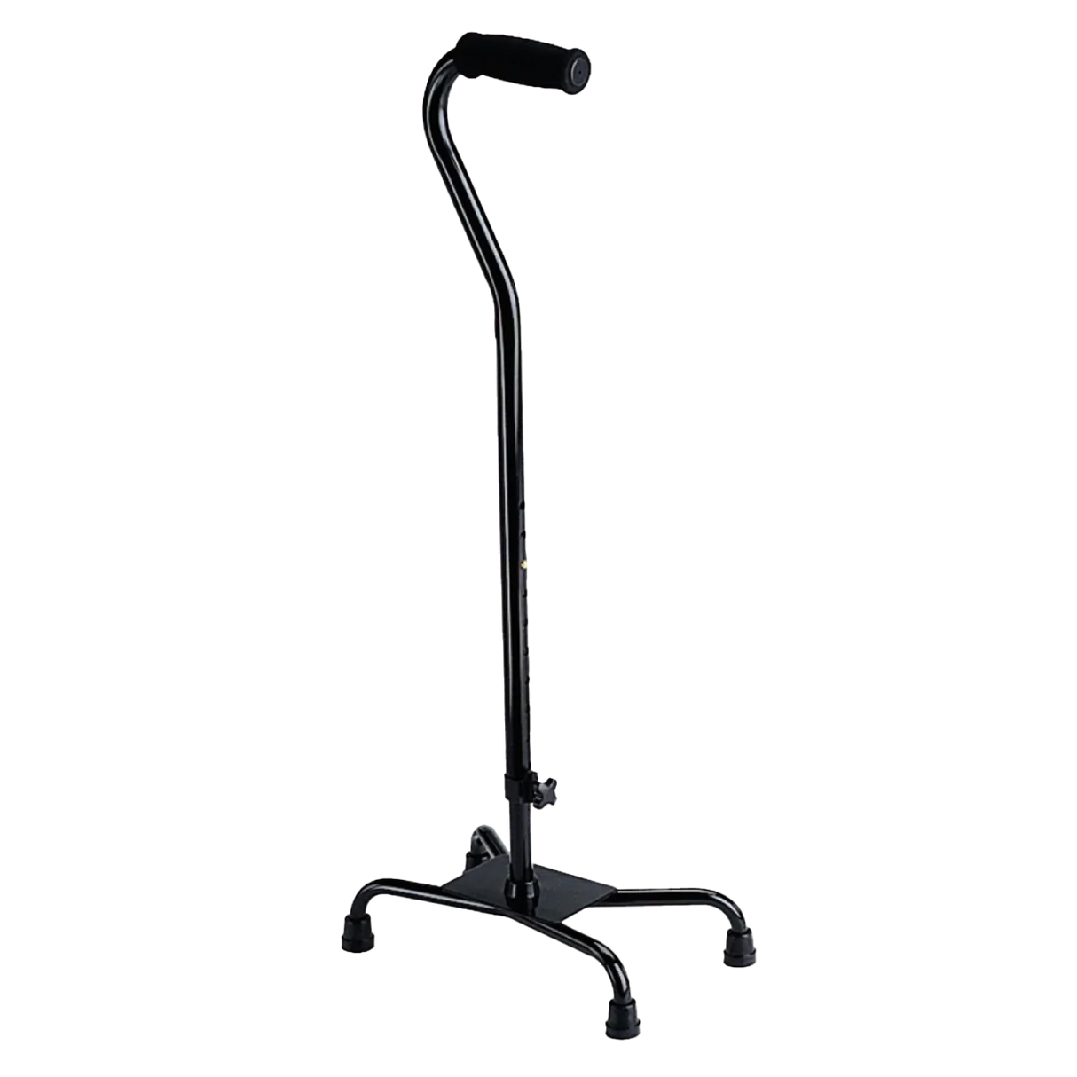Black self-standing four-footed, nonskid cane product image.