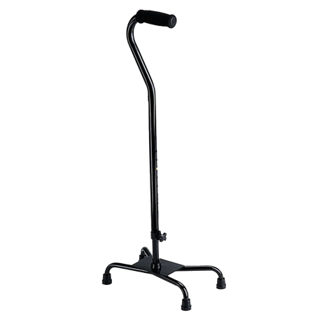 Black self-standing four-footed, nonskid cane product image.