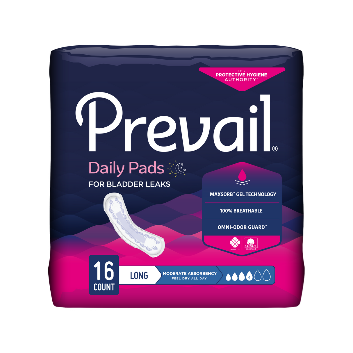 Prevail Incontinence Bladder Control Pads for Women, Moderate