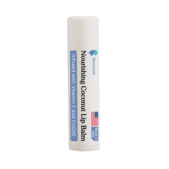 Nourishing coconut lip balm infused with Vitamin E and CoQ10