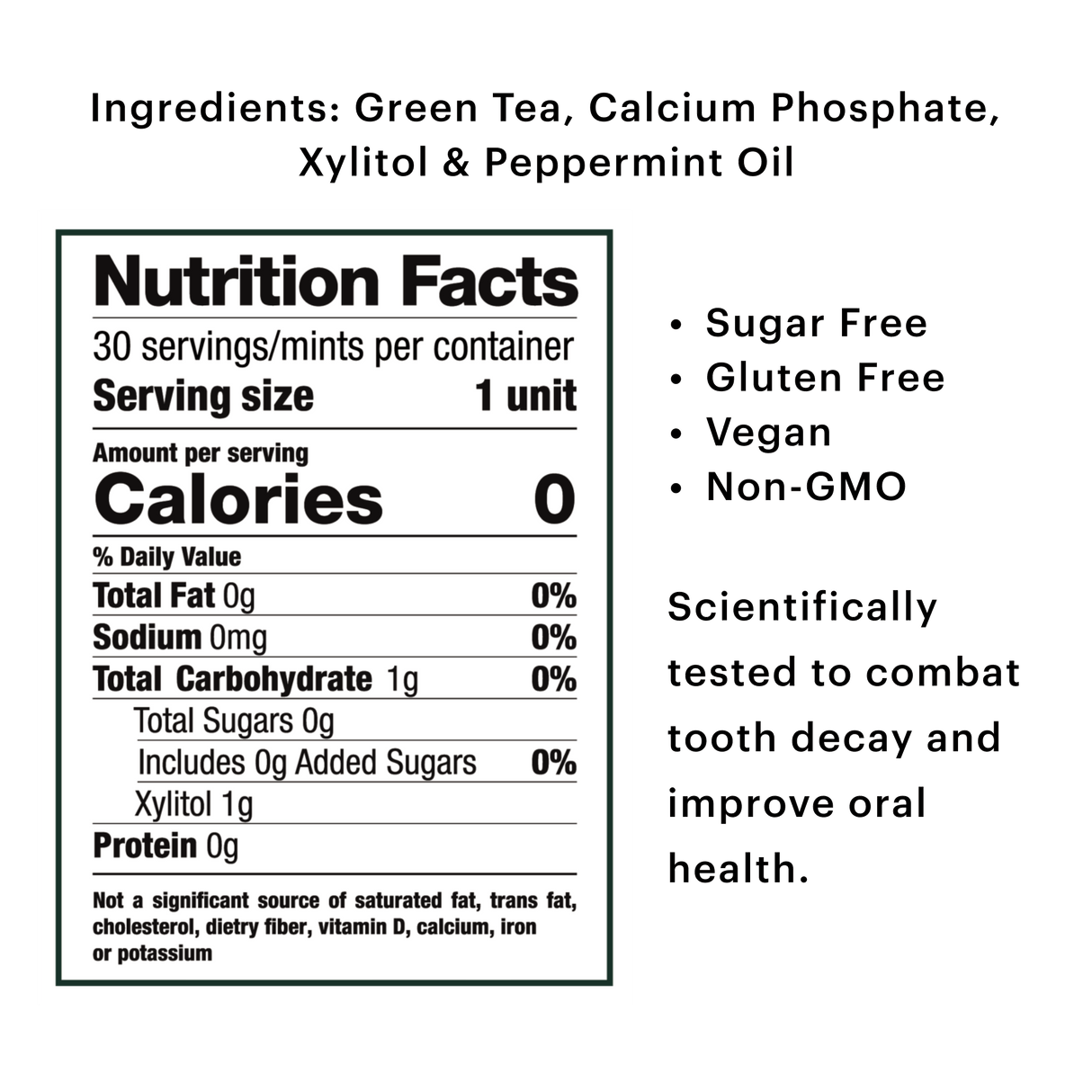 Back of Dr Heff's package with Nutrition Facts zero calories 