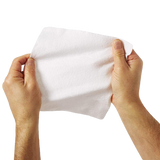 Two hands holding a white cloth that looks thick and soft