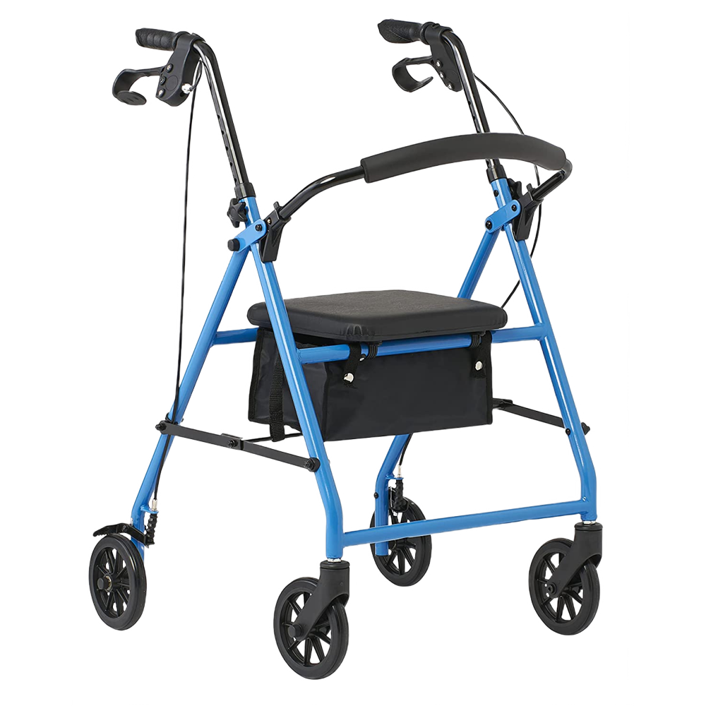Light Blue Comfort Folding Steel Rollator Walker with black wheels