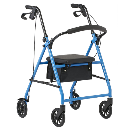 Light Blue Comfort Folding Steel Rollator Walker with black wheels
